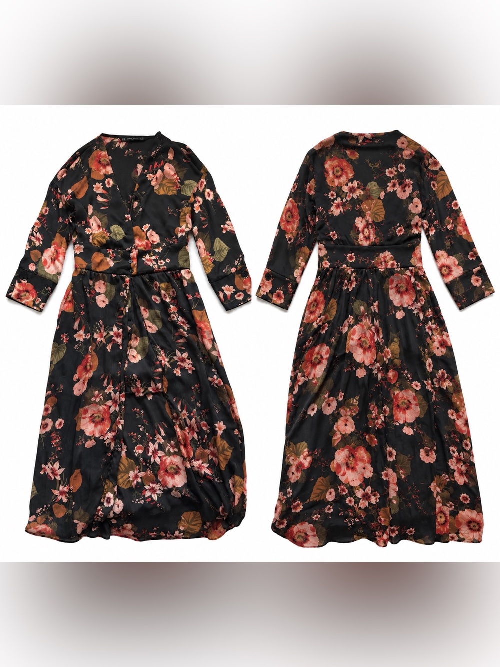 Black Floral Long-Sleeve Women’s Dress Maxi-short